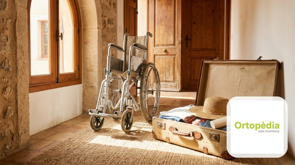 Persona gran amb cadira de rodes plegable gaudint d'unes vacances d'estiu accessibles a la platja